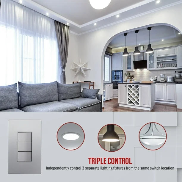 Triple Rocker Decorator Switches Combination Device Silver Finish