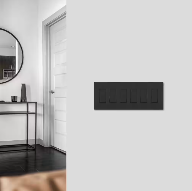 Screwless Decorator Six-Gang Wall Plate Matte Black Finish