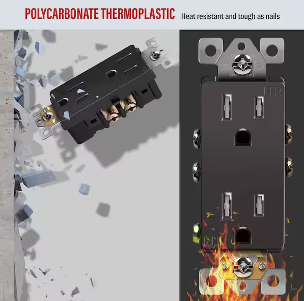 Self-Grounding 15A Tamper-Resistant Decorator Duplex Receptacle Dark Bronze Finish