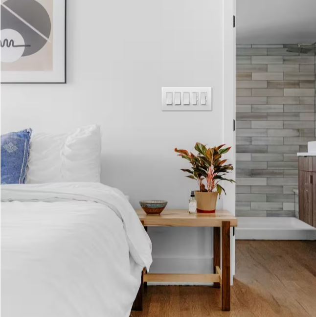 Screwless Decorator Five-Gang Wall Plate Matte White Finish