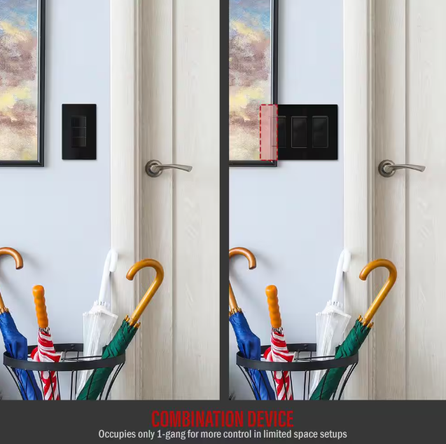 Triple Rocker Decorator Switches Combination Device Glossy Black Finish