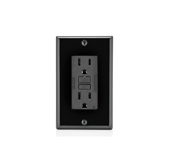 Non Tamper-Resistant 15A GFCI Matte Outlet with LED Indicator Light Self Test Decorator Wall Plate Glossy Black Finish