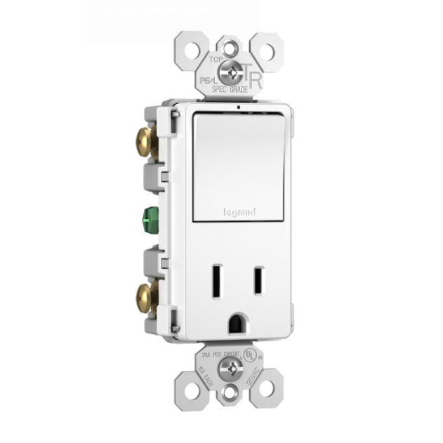 Combination Single Pole/3-Way Switch & 15A Tamper-Resistant Decorator Receptacle Matte White Finish