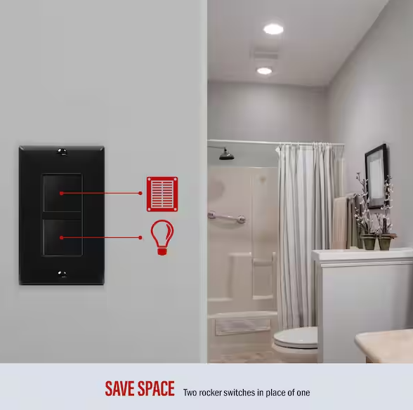 Two Single Pole Decorator Switches Combination Device Glossy Black Finish