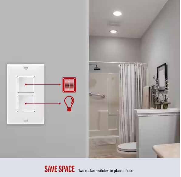 Two Single Pole Decorator Switches Combination Device Glossy White Finish