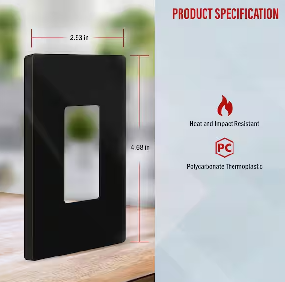 Screwless Decorator One-Gang Wall Plate Glossy Black Finish