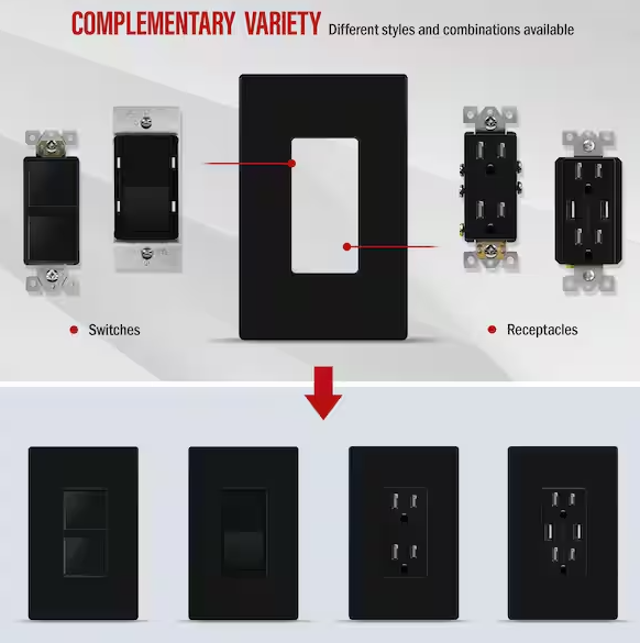 Screwless Decorator One-Gang Wall Plate Glossy Black Finish