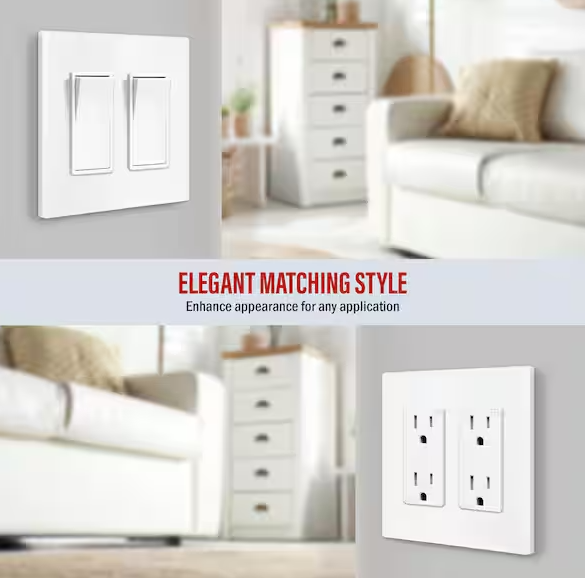 Screwless Decorator Two-Gang Wall Plate Glossy White Finish