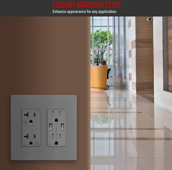 Screwless Decorator Two-Gang Wall Plate Glossy Gray Finish