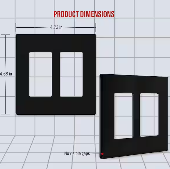 Screwless Decorator Two-Gang Wall Plate Glossy Black Finish