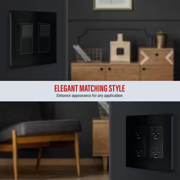 Screwless Decorator Two-Gang Wall Plate Glossy Black Finish