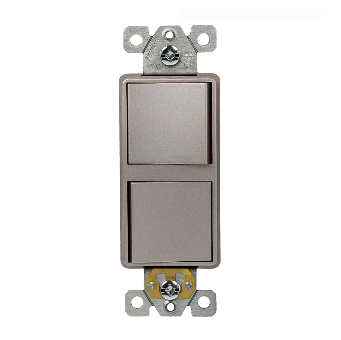 Two Single Pole Decorator Switches Combination Device Nickel Finish