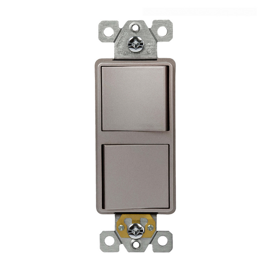 Two Single Pole Decorator Switches Combination Device Nickel Finish