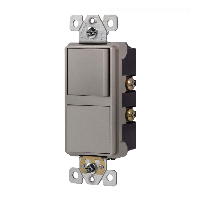 Two Single Pole Decorator Switches Combination Device Nickel Finish