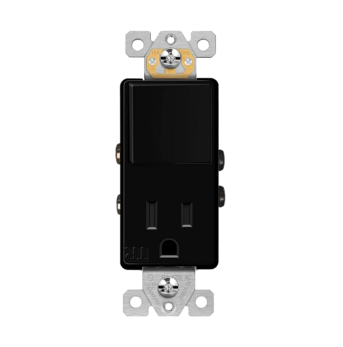 Combination 15A Switch/Tamper-Resistant Decorator Receptacle Single Pole Glossy Black Finish