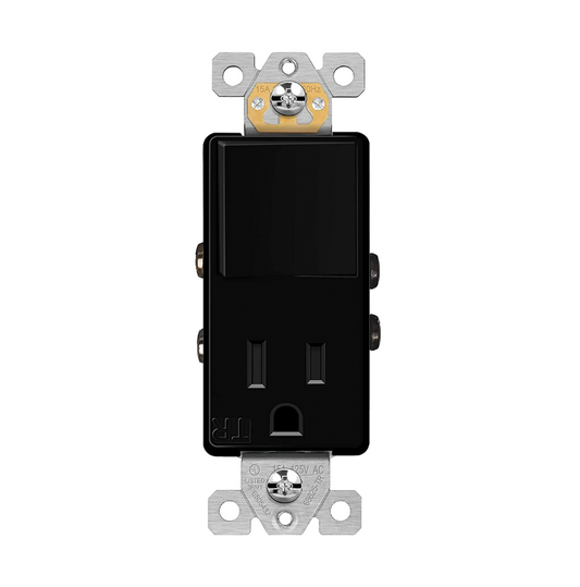 Combination 15A Switch/Tamper-Resistant Decorator Receptacle Single Pole Glossy Black Finish