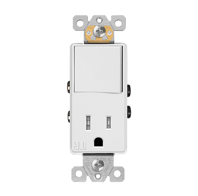 Combination 15A Switch/Tamper-Resistant Decorator Receptacle Single Pole Glossy White Finish