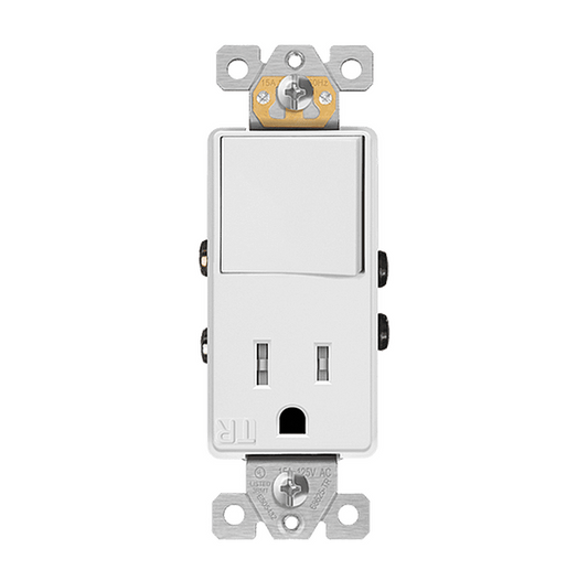 Combination 15A Switch/Tamper-Resistant Decorator Receptacle Single Pole Glossy White Finish