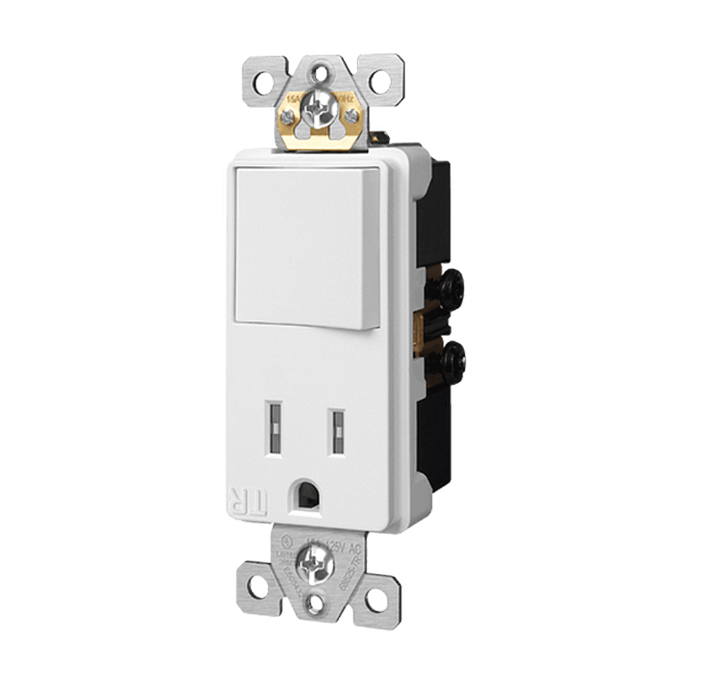 Combination 15A Switch/Tamper-Resistant Decorator Receptacle Single Pole Glossy White Finish