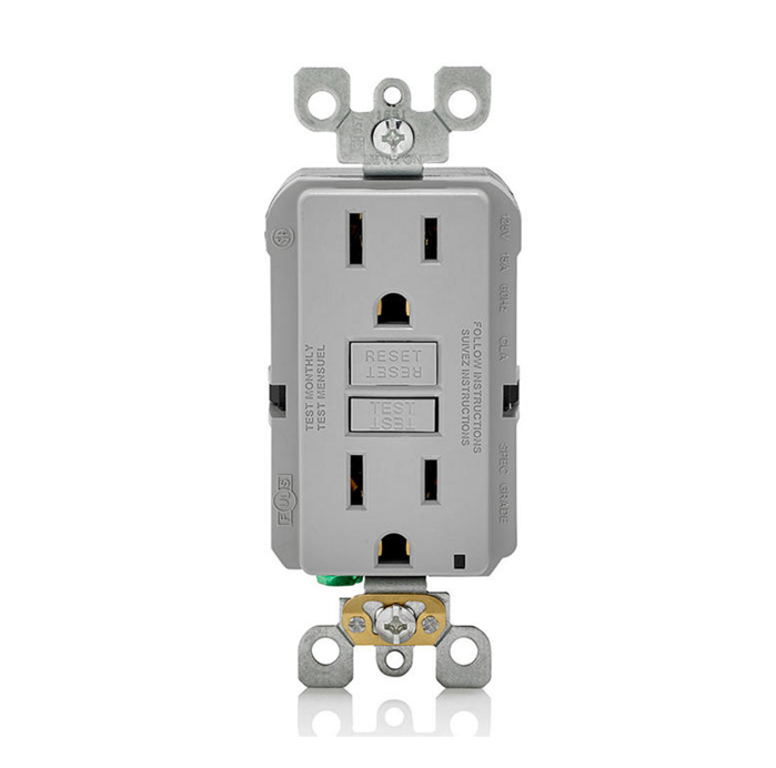 Non Tamper-Resistant 15A GFCI Matte Outlet with LED Indicator Light Self Test Decorator Wall Plate Glossy Gray Finish