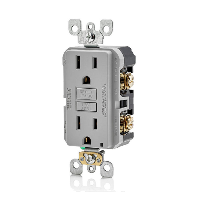 Non Tamper-Resistant 15A GFCI Matte Outlet with LED Indicator Light Self Test Decorator Wall Plate Glossy Gray Finish