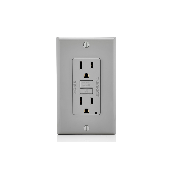 Non Tamper-Resistant 15A GFCI Matte Outlet with LED Indicator Light Self Test Decorator Wall Plate Glossy Gray Finish