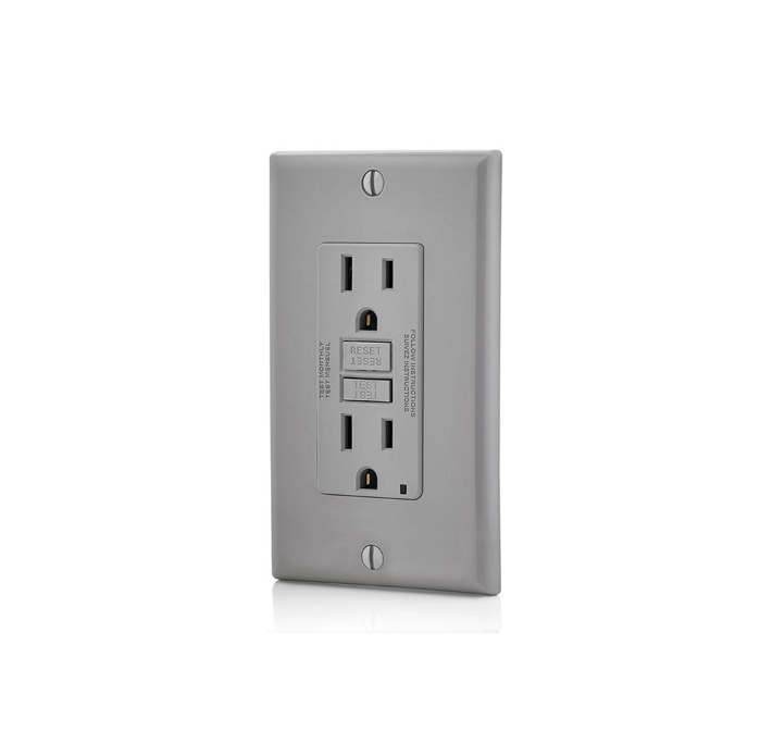 Non Tamper-Resistant 15A GFCI Matte Outlet with LED Indicator Light Self Test Decorator Wall Plate Glossy Gray Finish