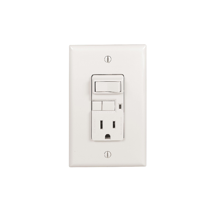 Receptacle With Switch GFCI 15A Self-Test Decorator Glossy White Finish
