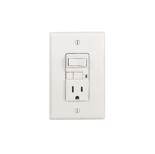 Receptacle With Switch GFCI 15A Self-Test Decorator Glossy White Finish