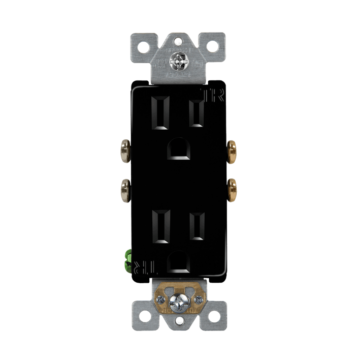 Self-Grounding 15A Tamper-Resistant Decorator Duplex Receptacle Glossy Black Finish