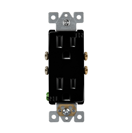Self-Grounding 15A Tamper-Resistant Decorator Duplex Receptacle Glossy Black Finish