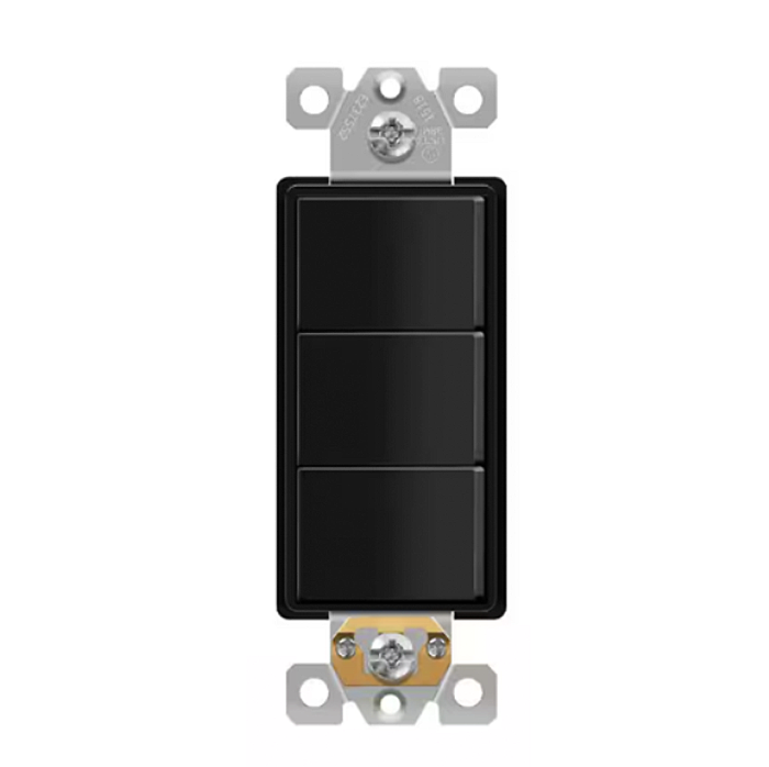 Triple Rocker Decorator Switches Combination Device Glossy Black Finish