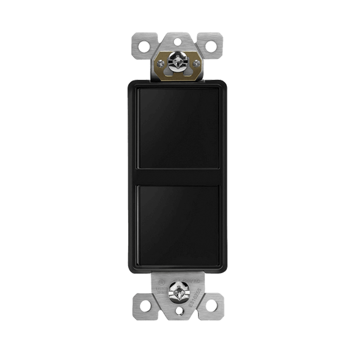Two Single Pole Decorator Switches Combination Device Glossy Black Finish