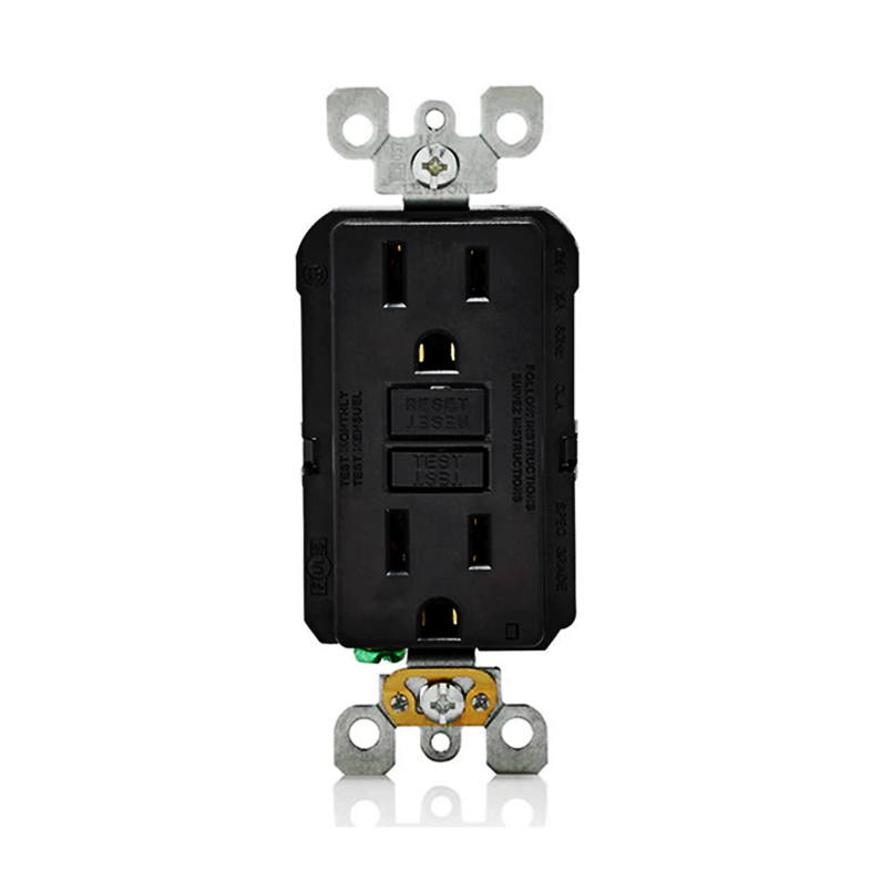 Non Tamper-Resistant 15A GFCI Matte Outlet with LED Indicator Light Self Test Decorator Wall Plate Glossy Black Finish