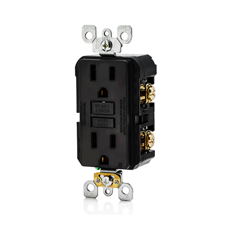 Non Tamper-Resistant 15A GFCI Matte Outlet with LED Indicator Light Self Test Decorator Wall Plate Glossy Black Finish