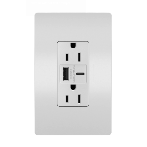 15A Tamper-Resistant Decorator USB Type A/C Outlet Matte White Finish