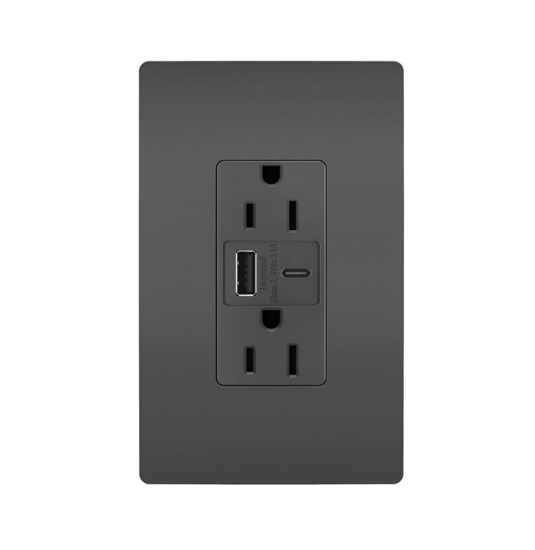 15A Tamper-Resistant Decorator USB Type A/C Outlet Matte Black Finish