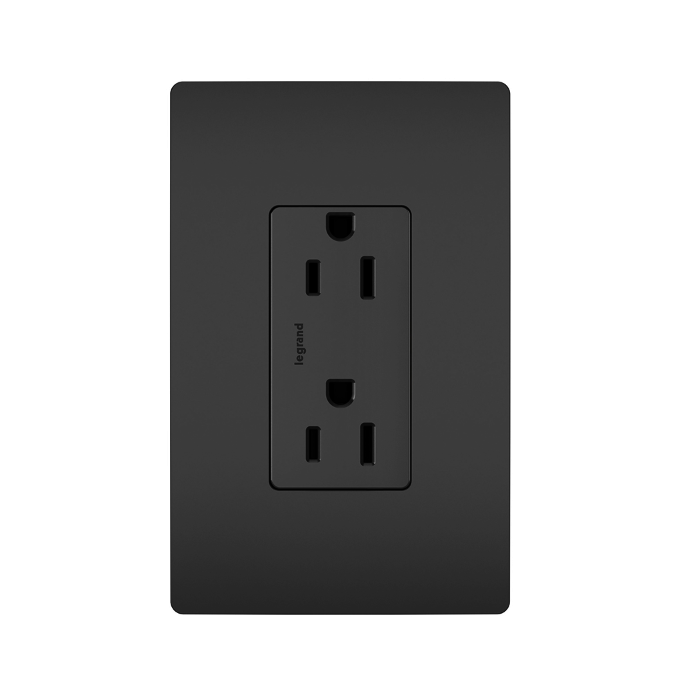 Self-Grounding 15A Tamper-Resistant Decorator Duplex Receptacle Matte Black Finish
