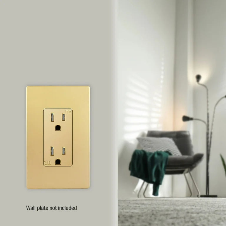 Self-Grounding 15A Tamper-Resistant Decorator Duplex Receptacle Gold Finish
