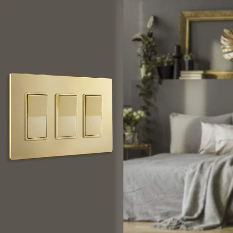 Screwless Decorator Three-Gang Wall Plate Gold Finish