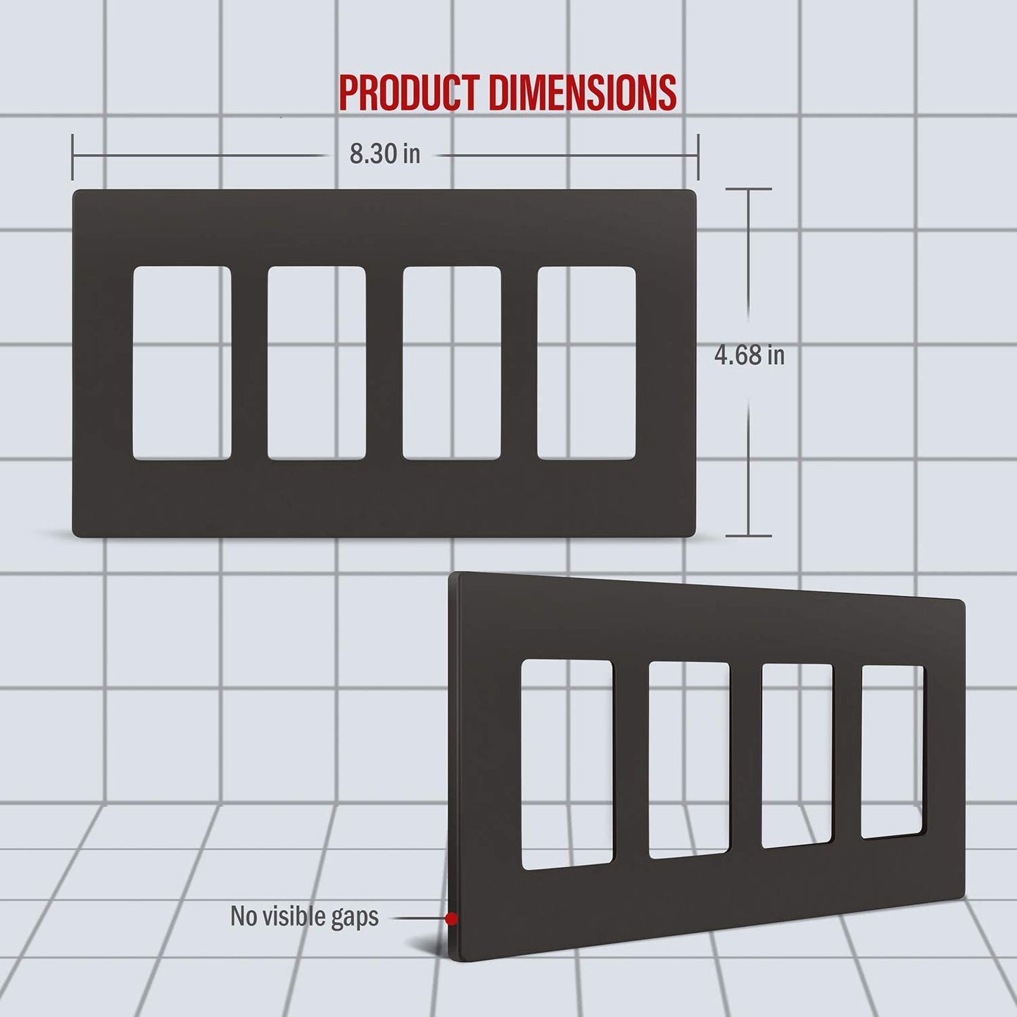 Screwless Decorator Four-Gang Wall Plate Dark Bronze Finish