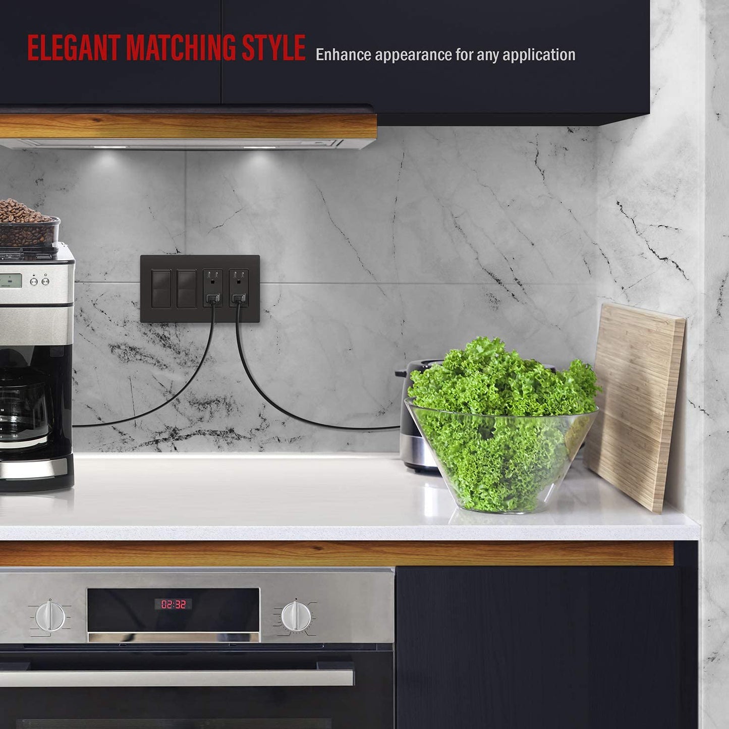 Screwless Decorator Four-Gang Wall Plate Dark Bronze Finish