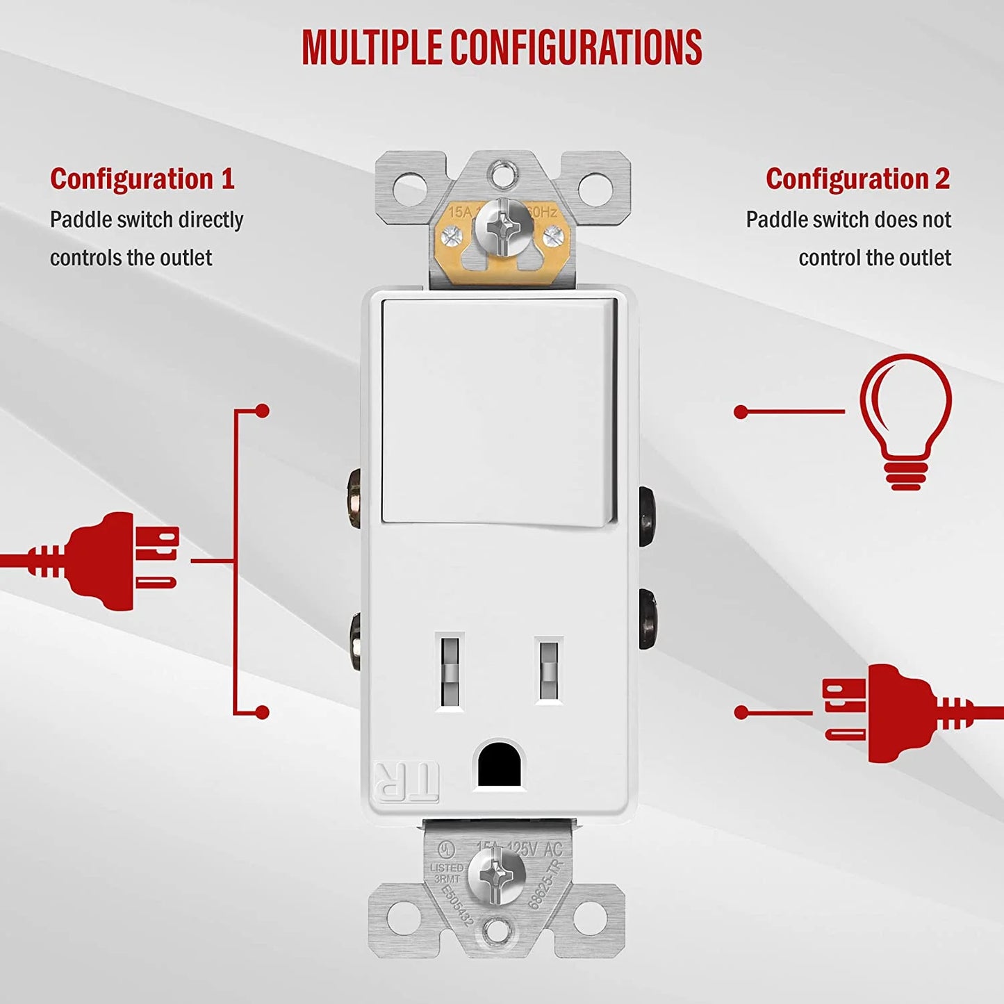 Combination 15A Switch/Tamper-Resistant Decorator Receptacle Single Pole Glossy White Finish