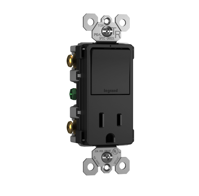 Combination Single Pole/3-Way Switch & 15A Tamper-Resistant Decorator Receptacle Matte Black Finish