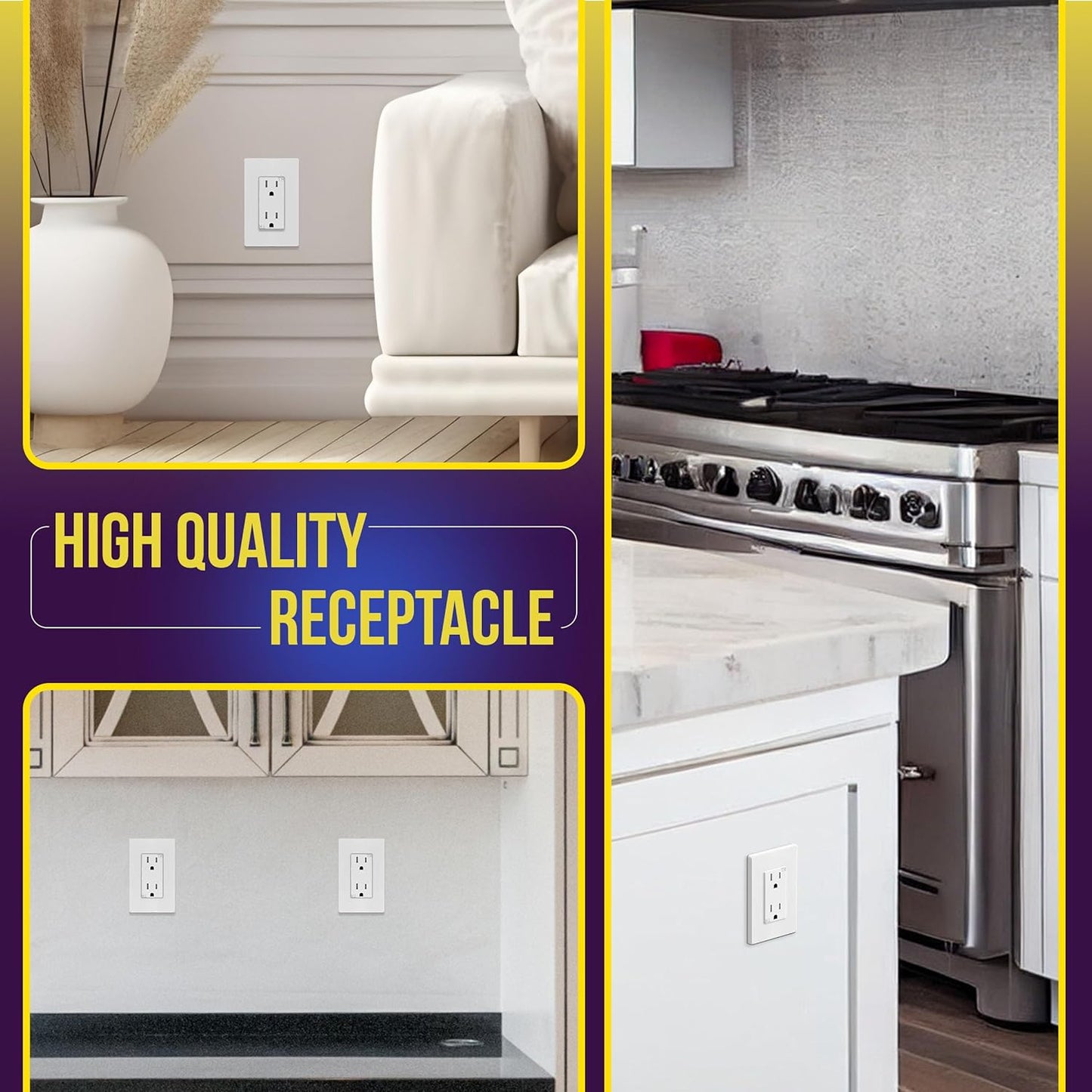 Self-Grounding 15A Decorator Duplex Receptacle Glossy White Finish