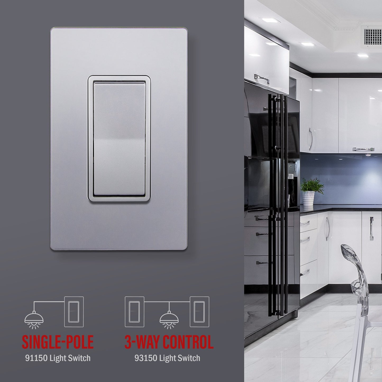 3-Way Decorator Switch Silver Finish