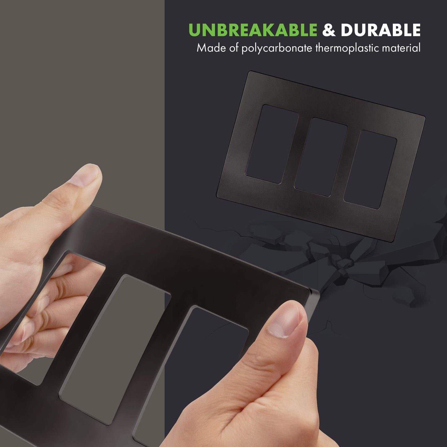 Screwless Decorator Three-Gang Wall Plate Dark Bronze Finish