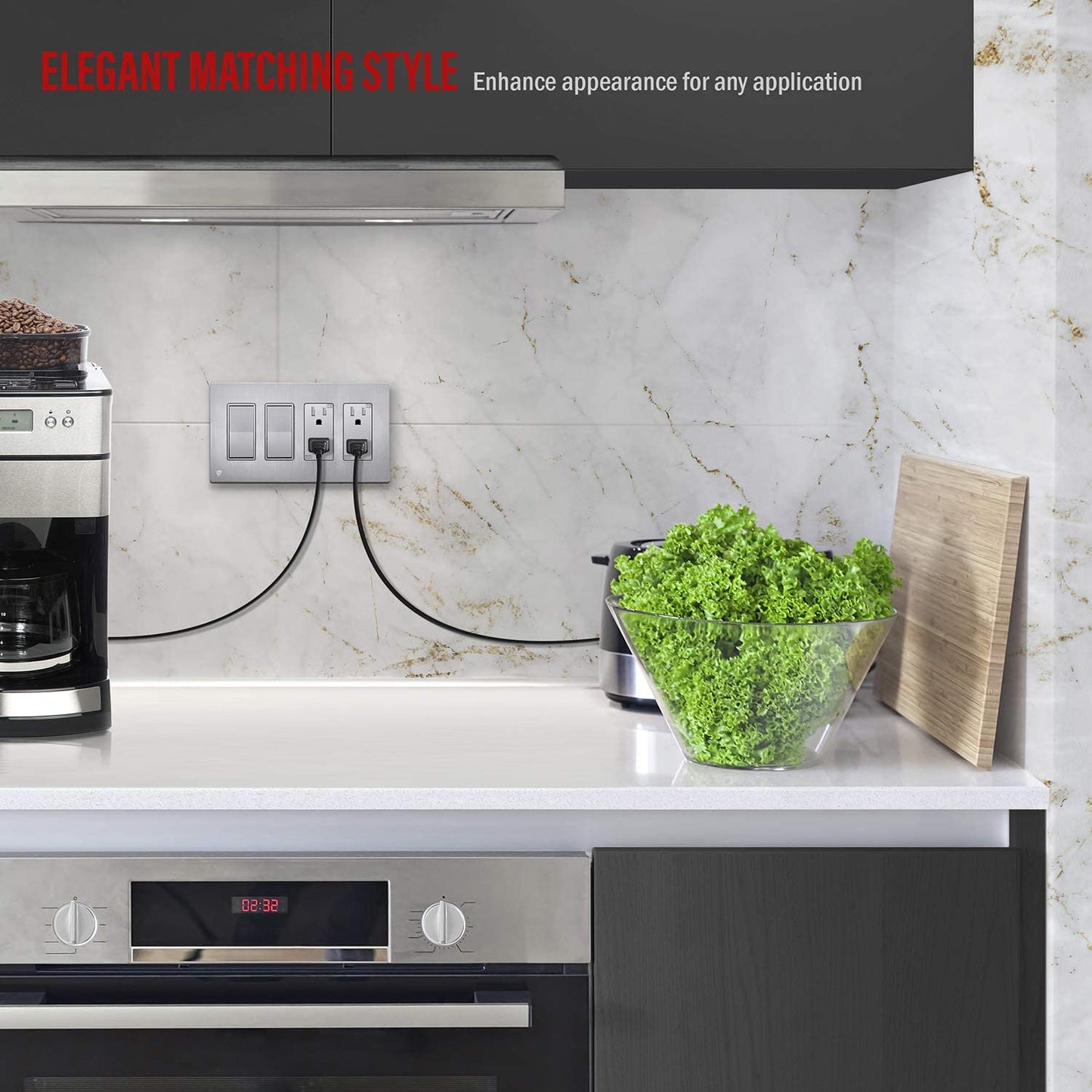 Screwless Decorator Four-Gang Wall Plate Silver Finish