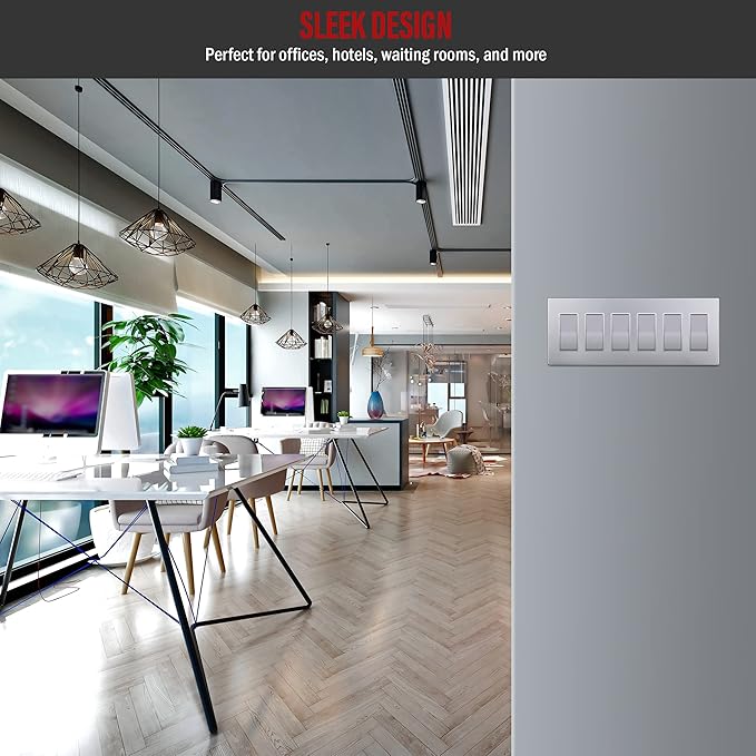 Screwless Decorator Six-Gang Wall Plate Silver Finish