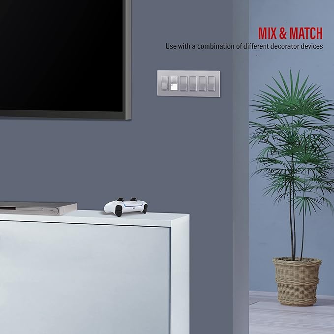 Screwless Decorator Six-Gang Wall Plate Silver Finish